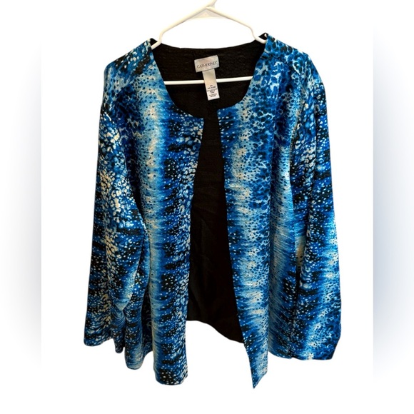 Catherines Jackets & Blazers - Catherines Reversible Crinkle Jacket Plus 4XL 30/32W Blue Black Splatter